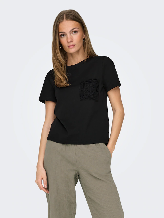 JDY Kurzarmshirt »JDYSELMA S/S CROCHET POCKET TOP JRS NOOS«
