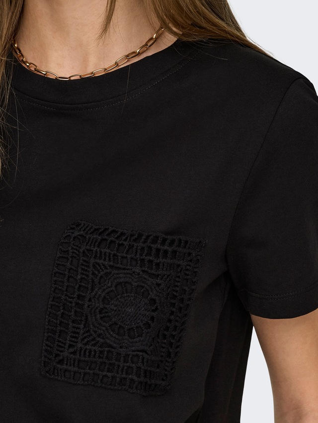 JDY Kurzarmshirt »JDYSELMA S/S CROCHET POCKET TOP JRS NOOS«