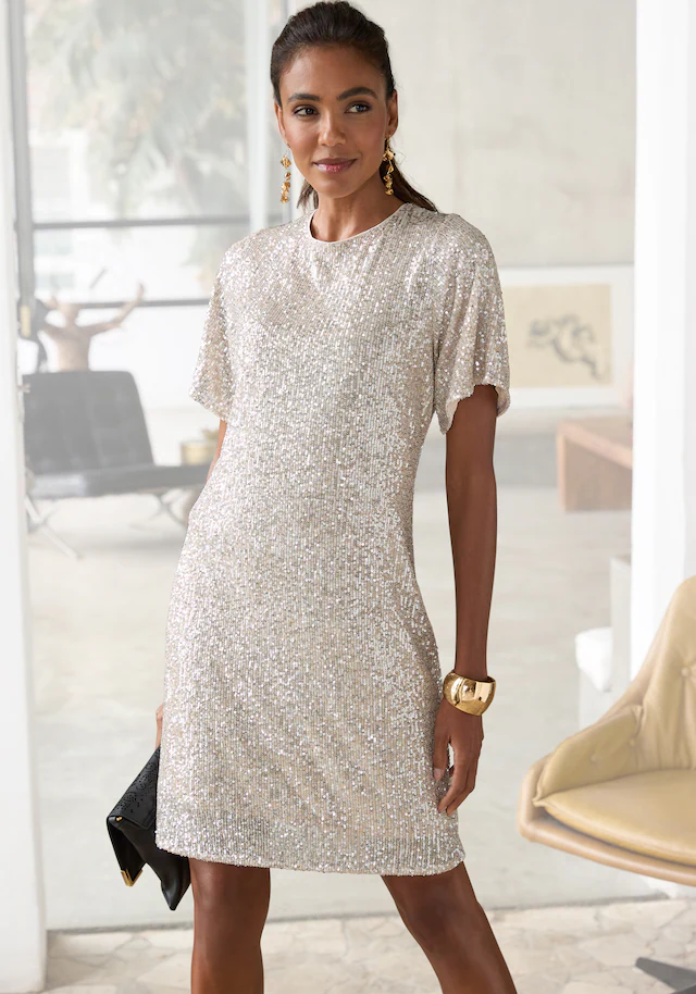 LASCANA Paillettenkleid »mit kurzen Ärmeln« Partykleid, Festkleid, festlich, Glitzerkleid, Cocktailkleid