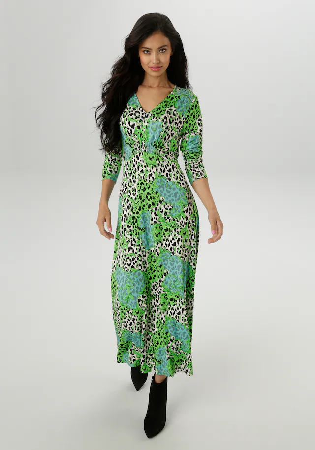 Aniston SELECTED Midikleid mit Smok-Details und fantasievollem Leo-Print