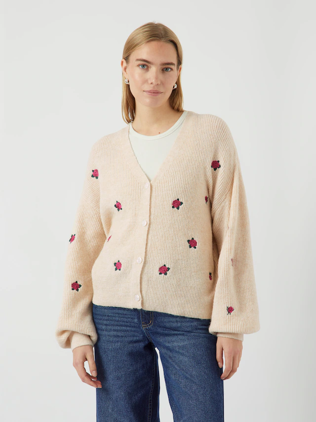Y.A.S Strickjacke »YASFLEUR LS KNIT CARDIGAN S. NOOS« Materialmix, regular fit, bestickt