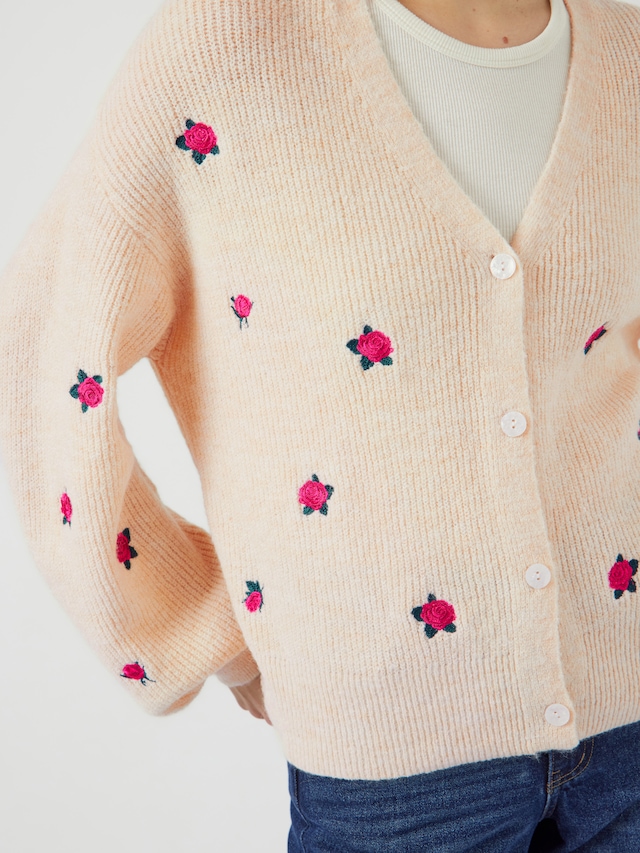 Y.A.S Strickjacke »YASFLEUR LS KNIT CARDIGAN S. NOOS« Materialmix, regular fit, bestickt