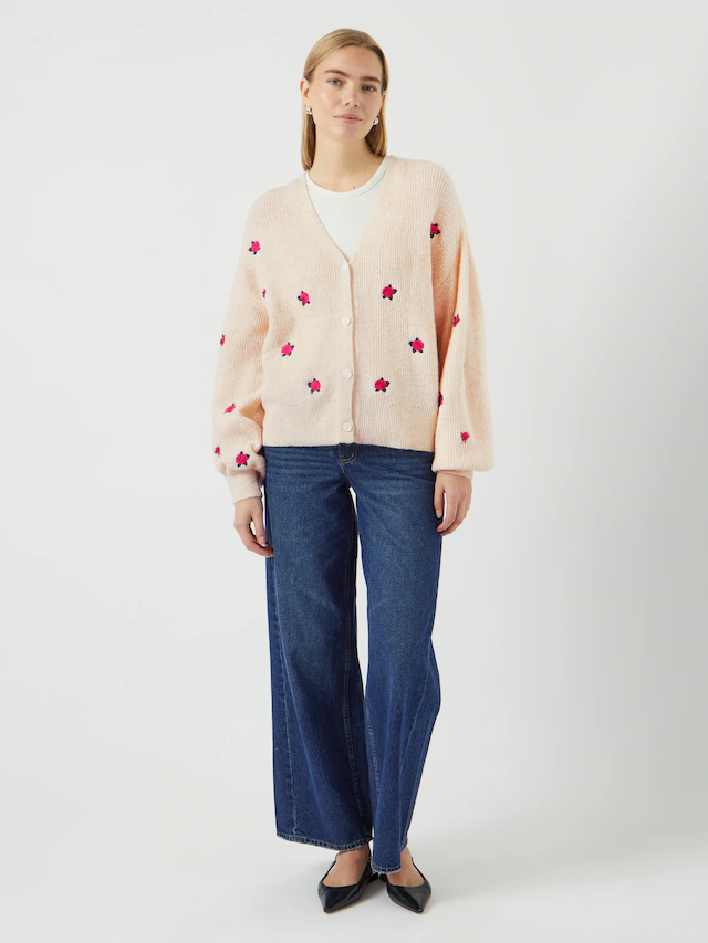 Y.A.S Strickjacke »YASFLEUR LS KNIT CARDIGAN S. NOOS« Materialmix, regular fit, bestickt