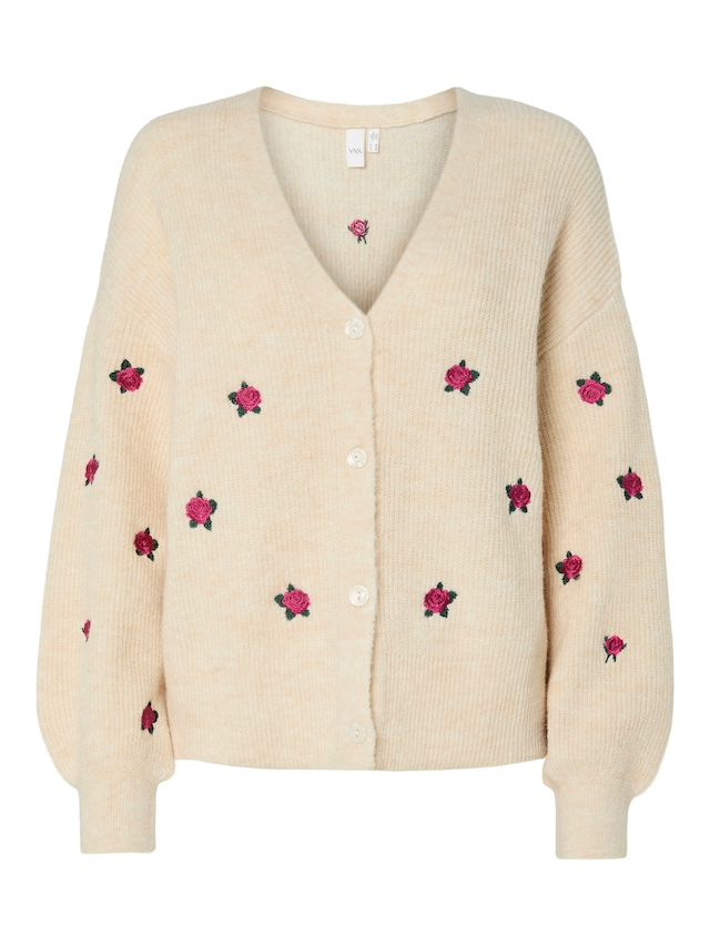 Y.A.S Strickjacke »YASFLEUR LS KNIT CARDIGAN S. NOOS« Materialmix, regular fit, bestickt