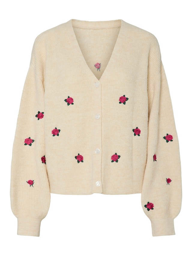 Y.A.S Strickjacke »YASFLEUR LS KNIT CARDIGAN S. NOOS« Materialmix, regular fit, bestickt