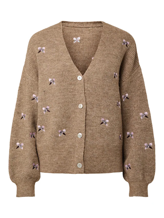 Y.A.S Strickjacke »YASFLEUR LS KNIT CARDIGAN S. NOOS« Materialmix, regular fit, bestickt