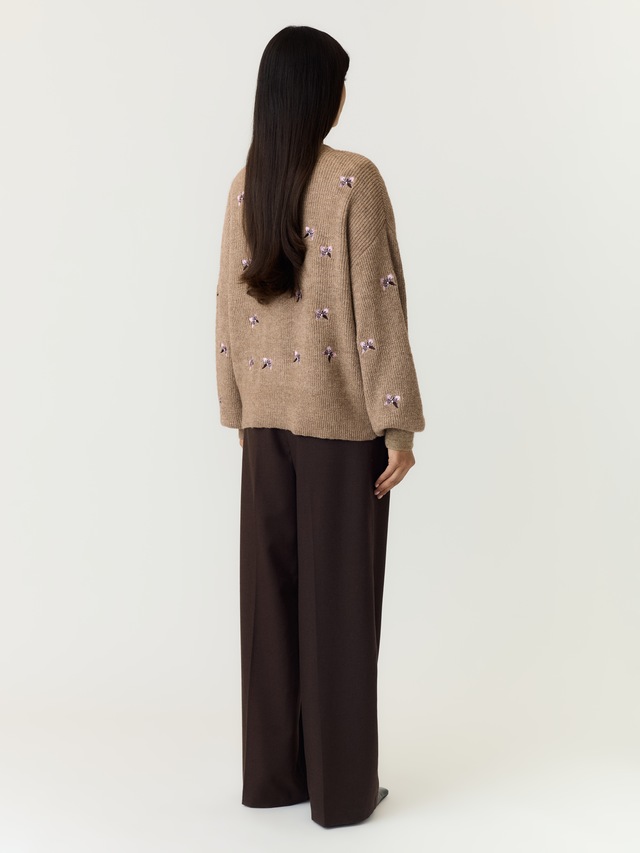 Y.A.S Strickjacke »YASFLEUR LS KNIT CARDIGAN S. NOOS« Materialmix, regular fit, bestickt