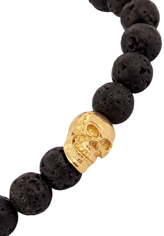 Kuzzoi Armkette »Armband Herren Totenkopf Lava Stein Perlen 925 Silber«