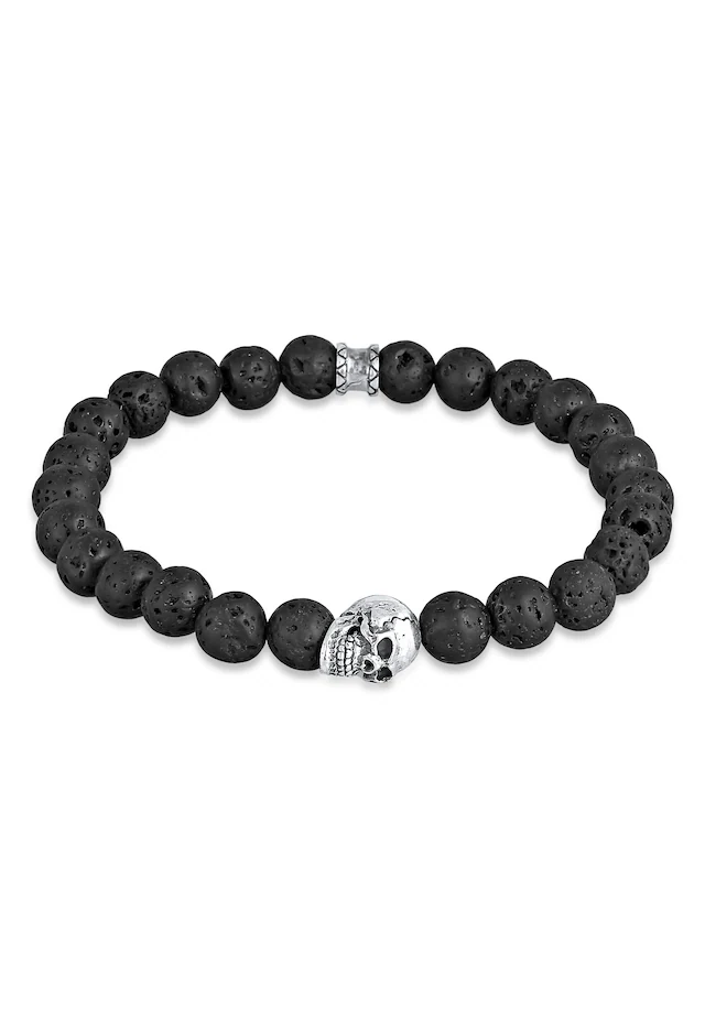 Kuzzoi Armkette »Armband Herren Totenkopf Lava Stein Perlen 925 Silber«