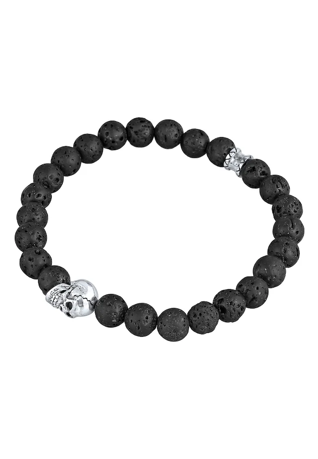 Kuzzoi Armkette »Armband Herren Totenkopf Lava Stein Perlen 925 Silber«