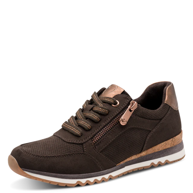 MARCO TOZZI Keilsneaker Freizeitschuh, Schnürschuh mit leicht glänzender Herz-Logoprägung