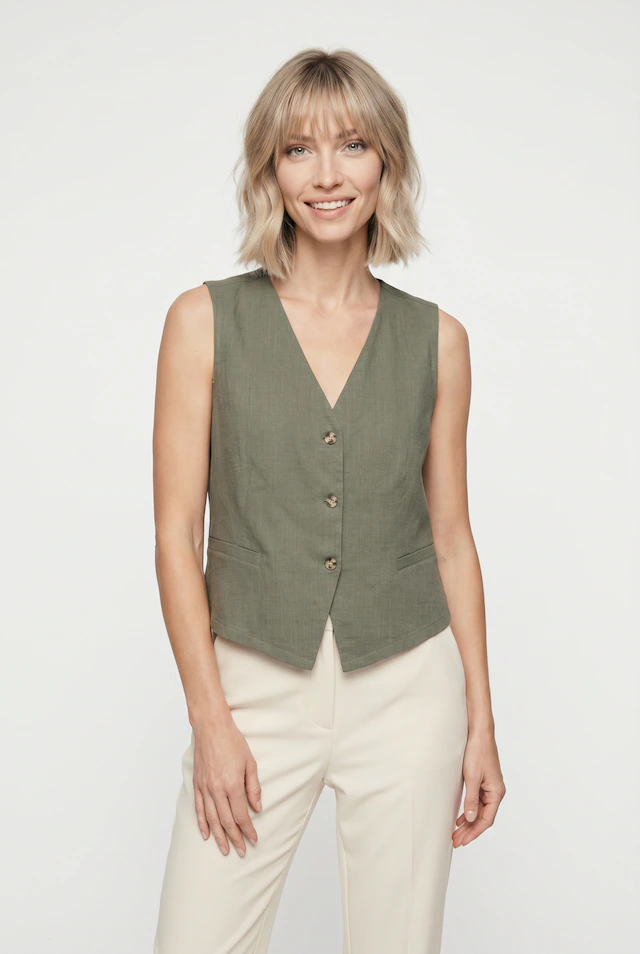 Vero Moda Kurzweste »VMCAIA SL VEST WVN NOOS« Baumwolle mit Leinen, figurbetonte Form
