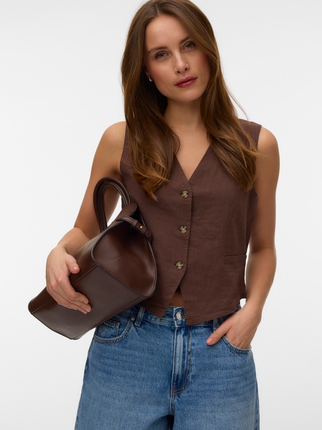 Vero Moda Kurzweste »VMCAIA SL VEST WVN NOOS« Baumwolle mit Leinen, figurbetonte Form