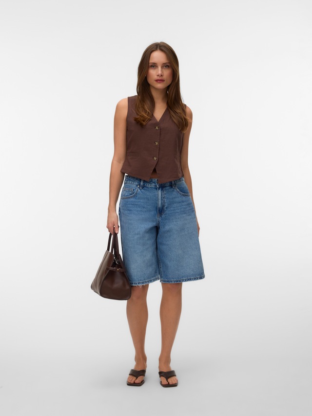 Vero Moda Kurzweste »VMCAIA SL VEST WVN NOOS« Baumwolle mit Leinen, figurbetonte Form