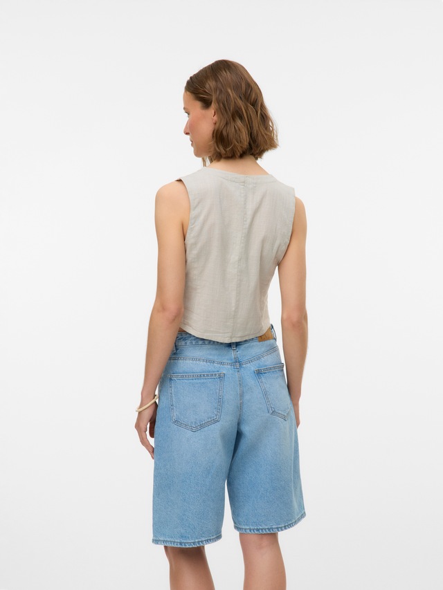 Vero Moda Kurzweste »VMCAIA SL VEST WVN NOOS« Baumwolle mit Leinen, figurbetonte Form