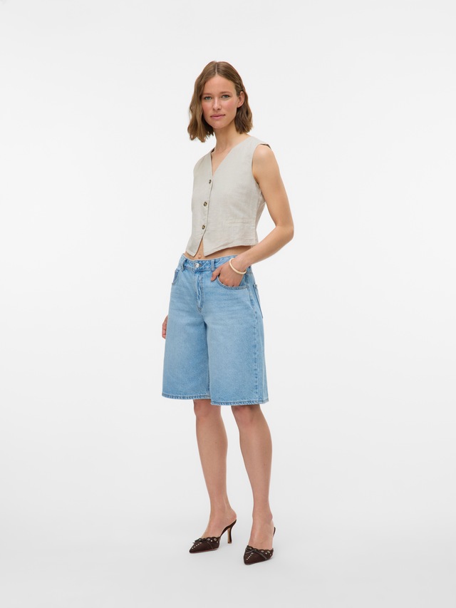 Vero Moda Kurzweste »VMCAIA SL VEST WVN NOOS« Baumwolle mit Leinen, figurbetonte Form