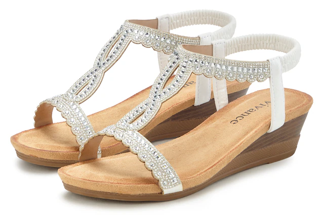 Vivance Sandalette »Sommerschuh, offener Schuh, Sandale, Keilsandalette,« mit Glitzerdetails, Keilabsatz & elastischem Riemchen VEGAN