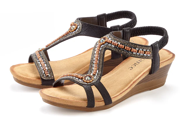 Vivance Sandalette »Sommerschuh, offener Schuh, Sandale, Keilsandalette,« mit Glitzerdetails, Keilabsatz & elastischem Riemchen VEGAN