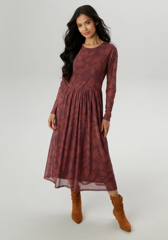 Aniston SELECTED Midikleid mit floraler, fantasievoller Blättermuster