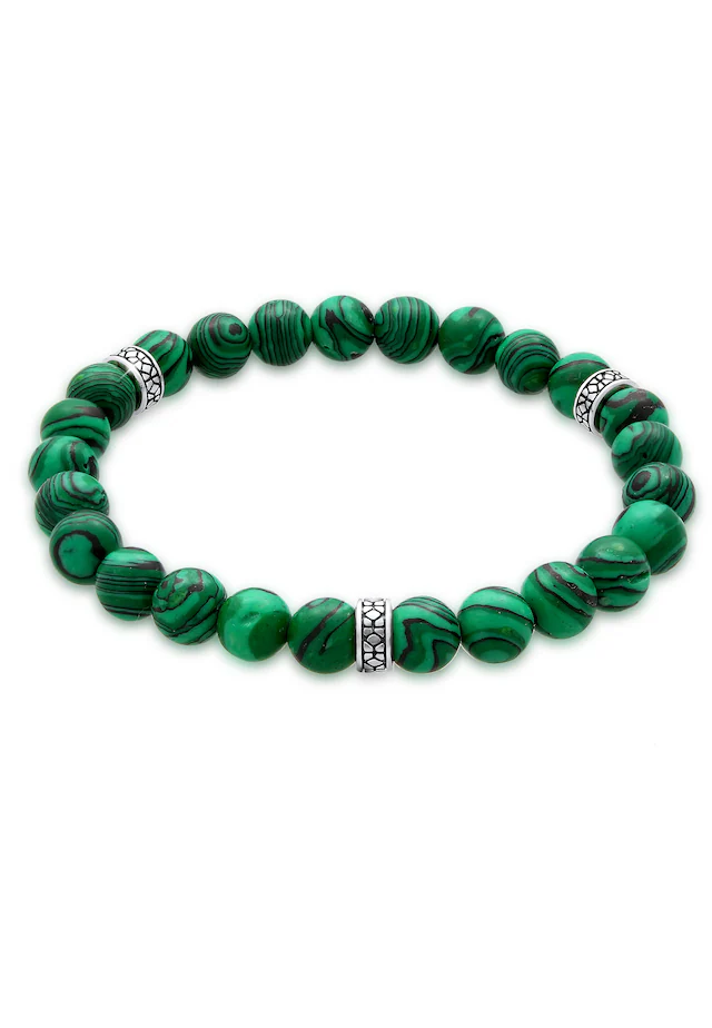 Kuzzoi Armkette »Armband Herren synth. Malachit Bead Oxidiert 925 Silber«