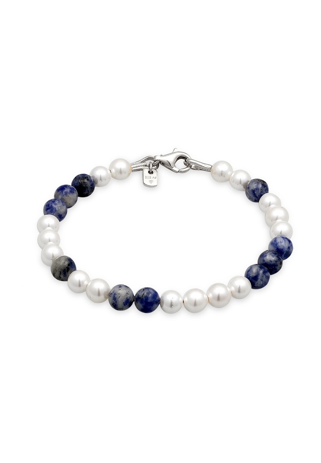 Kuzzoi Armkette »Armband Perlen Achat Blau 925 Sterling Silber vergoldet«