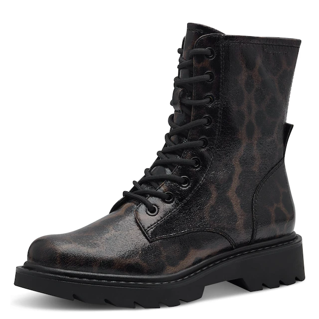 Tamaris Schnürstiefelette , Blockabsatz, Schnürboots mit trendiger Prägung