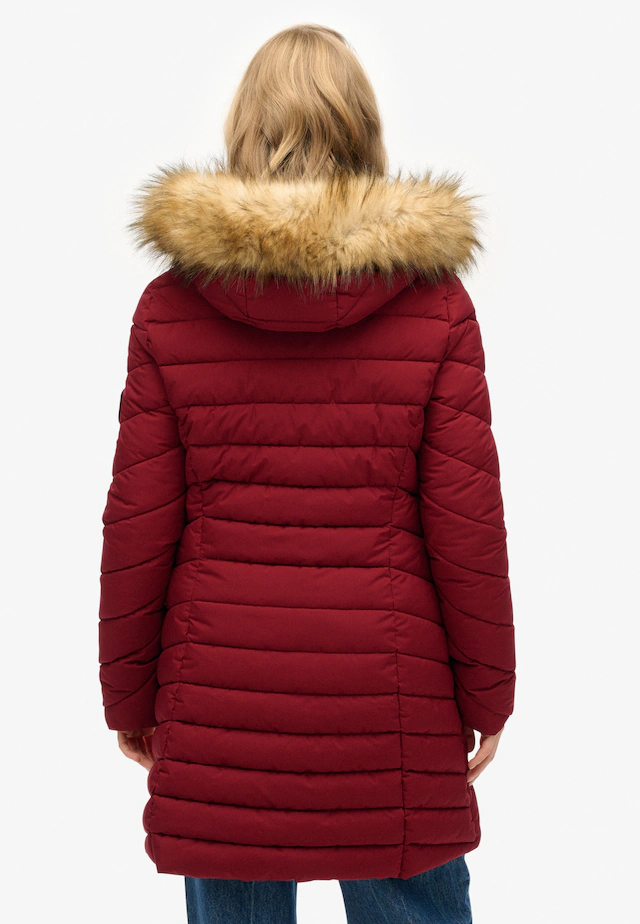 Superdry Steppjacke »FUJI FAUX FUR HOOD MID LENGTH« mit Kapuze Slim Fit, mit Reißverschluss, aus Polyester und Kunstfaser