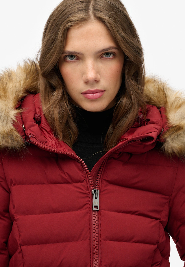 Superdry Steppjacke »FUJI FAUX FUR HOOD MID LENGTH« mit Kapuze Slim Fit, mit Reißverschluss, aus Polyester und Kunstfaser