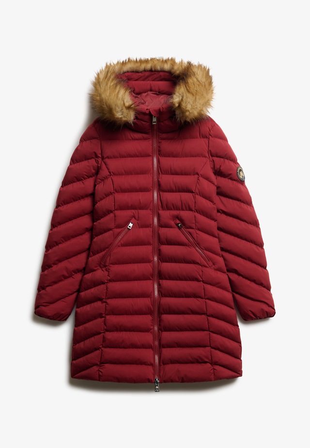 Superdry Steppjacke »FUJI FAUX FUR HOOD MID LENGTH« mit Kapuze Slim Fit, mit Reißverschluss, aus Polyester und Kunstfaser