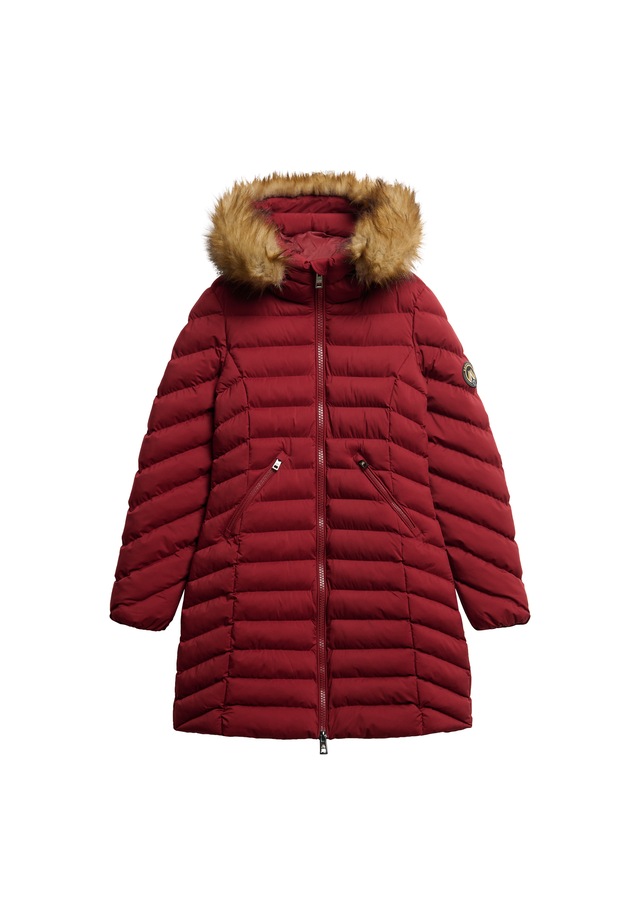 Superdry Steppjacke »FUJI FAUX FUR HOOD MID LENGTH« mit Kapuze Slim Fit, mit Reißverschluss, aus Polyester und Kunstfaser