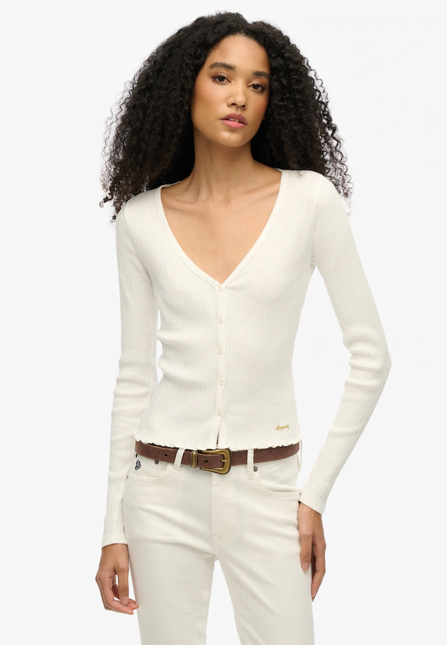 Superdry Langarmshirt »ESSENTIAL BUTTON THRU LS TOP« Baumwolle, skinny fit