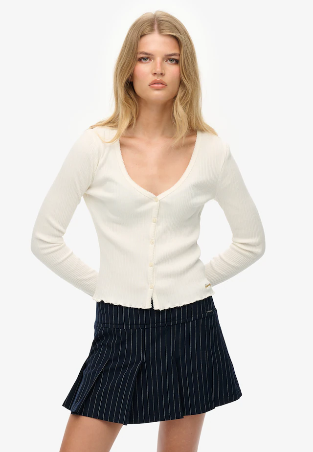 Superdry Langarmshirt »ESSENTIAL BUTTON THRU LS TOP« Baumwolle, skinny fit
