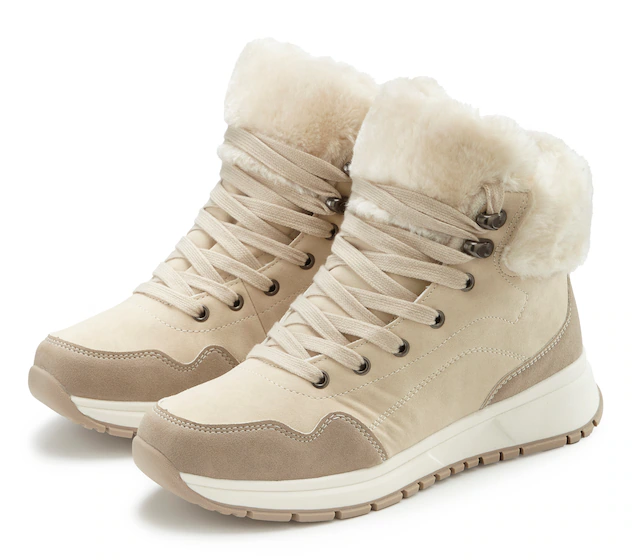 LASCANA Winterstiefelette »High Top Sneaker, Schnürschuh, Boots, Stiefelette« aus wasserabweisendem Material mit Warmfutter VEGAN