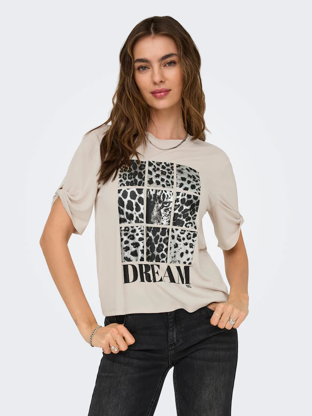 ONLY Kurzarmshirt »ONLFREE – T-Shirt mit Print für lässige Kombinationen« modisch, Jersey, regular fit, Materialmix, Rundhals