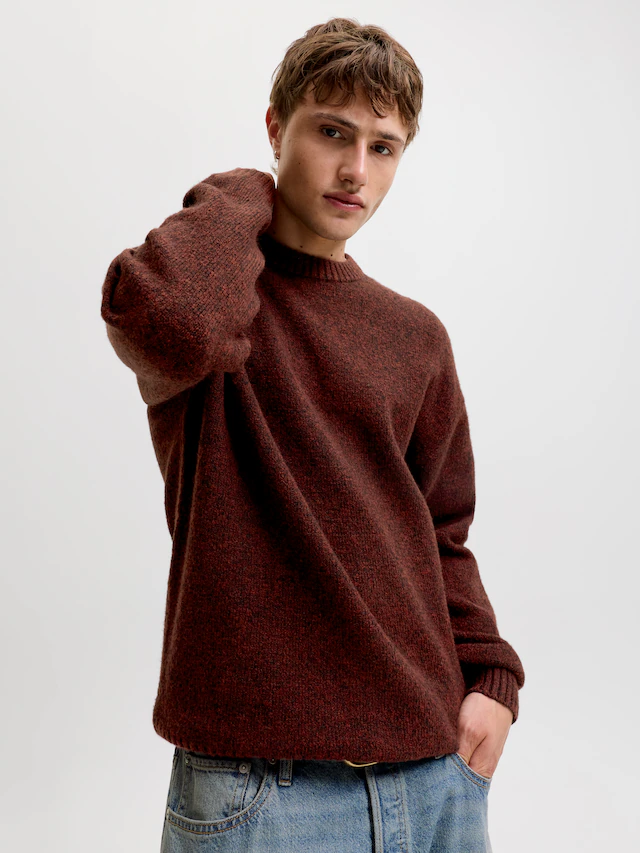 Jack & Jones Rundhalspullover »JJESOHO OLLIE KNIT CREW NECK SN« Materialmix, relaxed fit