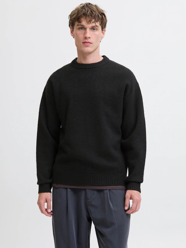 Jack & Jones Rundhalspullover »JJESOHO OLLIE KNIT CREW NECK SN« Materialmix, relaxed fit
