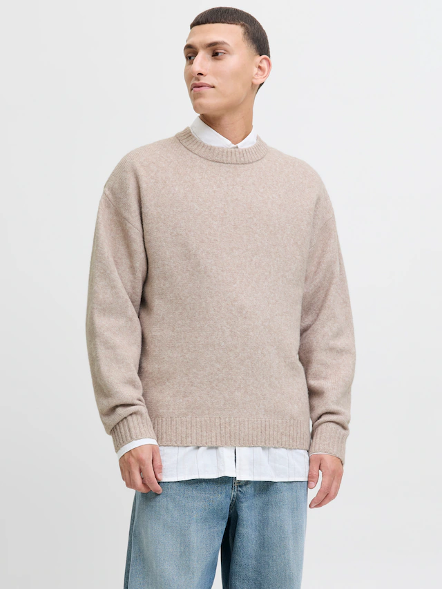 Jack & Jones Rundhalspullover »JJESOHO OLLIE KNIT CREW NECK SN« Materialmix, relaxed fit