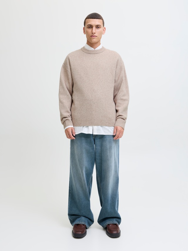 Jack & Jones Rundhalspullover »JJESOHO OLLIE KNIT CREW NECK SN« Materialmix, relaxed fit