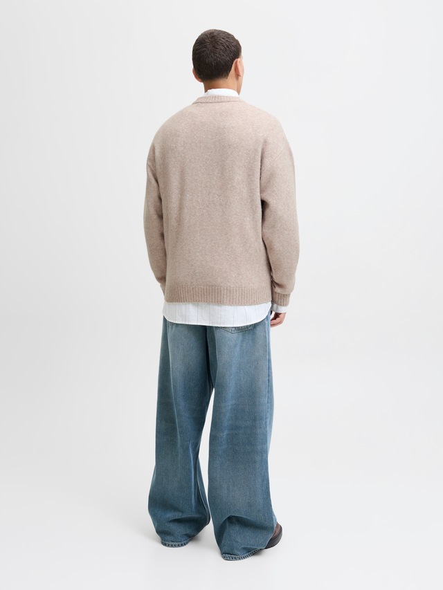 Jack & Jones Rundhalspullover »JJESOHO OLLIE KNIT CREW NECK SN« Materialmix, relaxed fit