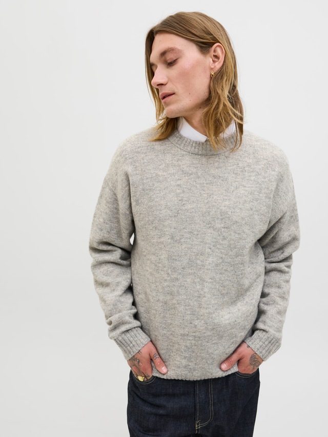 Jack & Jones Rundhalspullover »JJESOHO OLLIE KNIT CREW NECK SN« Materialmix, relaxed fit