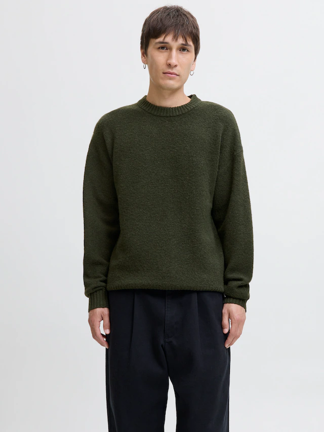 Jack & Jones Rundhalspullover »JJESOHO OLLIE KNIT CREW NECK SN« Materialmix, relaxed fit