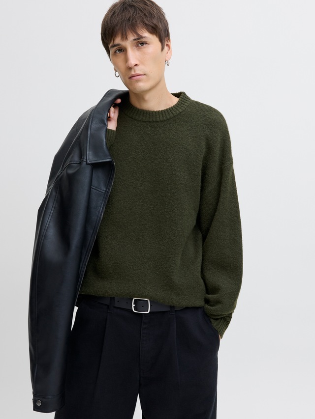 Jack & Jones Rundhalspullover »JJESOHO OLLIE KNIT CREW NECK SN« Materialmix, relaxed fit