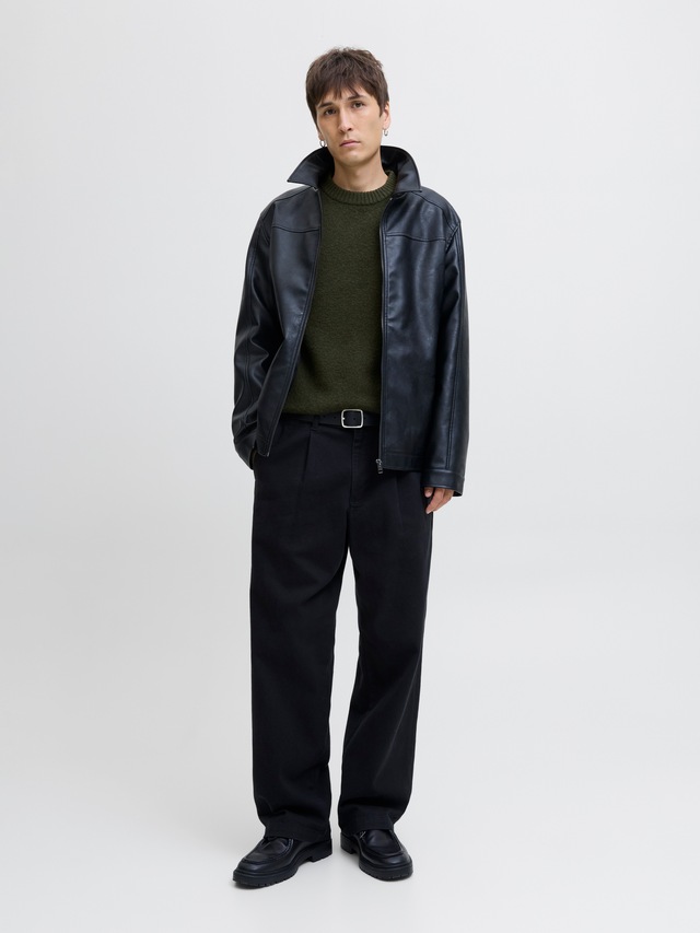 Jack & Jones Rundhalspullover »JJESOHO OLLIE KNIT CREW NECK SN« Materialmix, relaxed fit