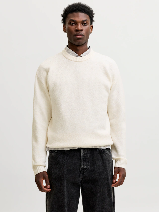 Jack & Jones Rundhalspullover »JJESOHO OLLIE KNIT CREW NECK SN« Materialmix, relaxed fit