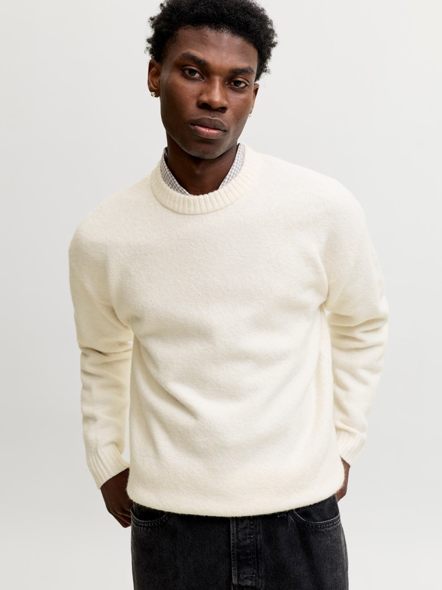 Jack & Jones Rundhalspullover »JJESOHO OLLIE KNIT CREW NECK SN« Materialmix, relaxed fit