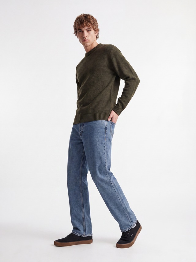 Jack & Jones Rundhalspullover »JJESOHO OLLIE KNIT CREW NECK SN« Materialmix, relaxed fit