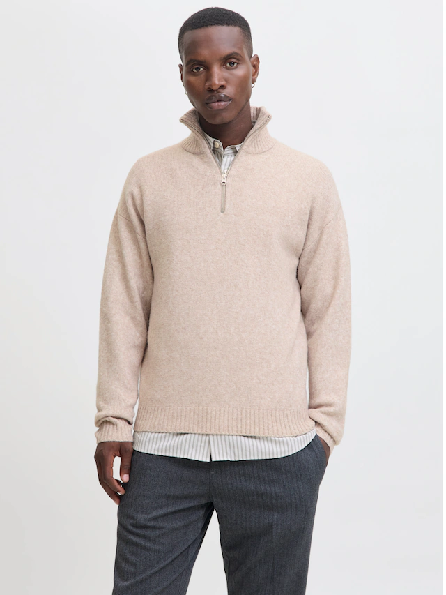 Jack & Jones Troyer »JJESOHO OLLIE KNIT HALF ZIP SN« Materialmix, relaxed fit