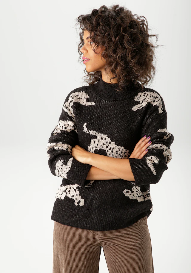 Aniston CASUAL Strickpullover mit eingestrickten Leoparden