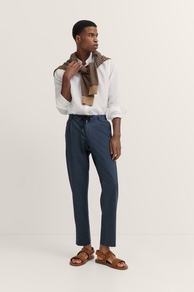 bugatti Bundfaltenhose mit Baumwoll-Leinen-Mix