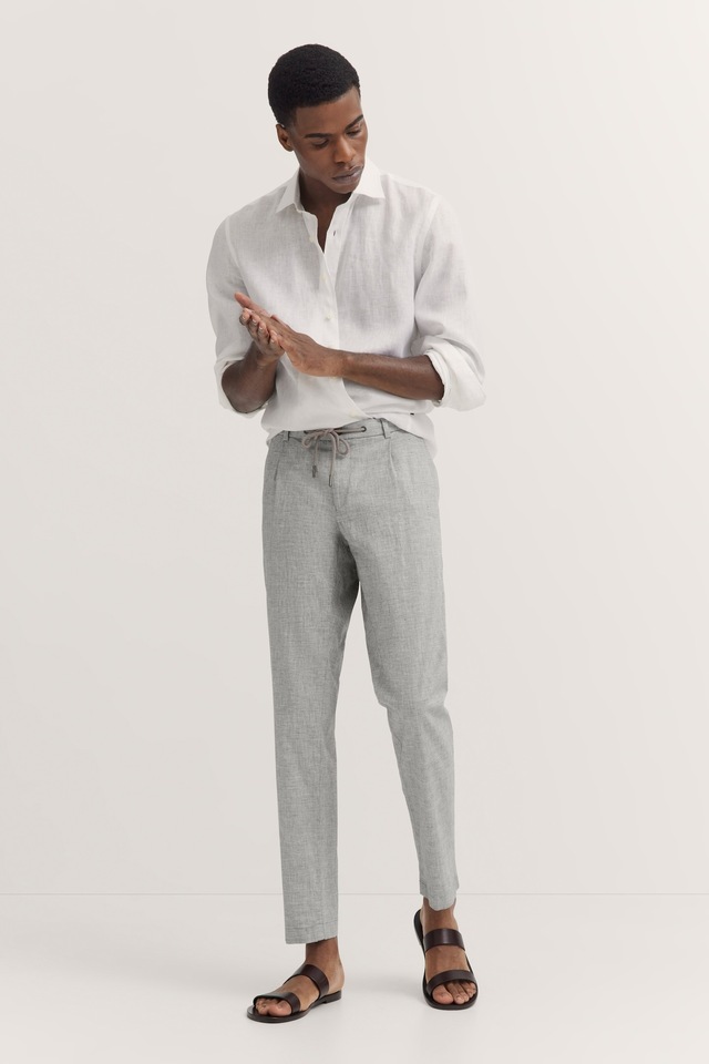 bugatti Bundfaltenhose mit Baumwoll-Leinen-Mix
